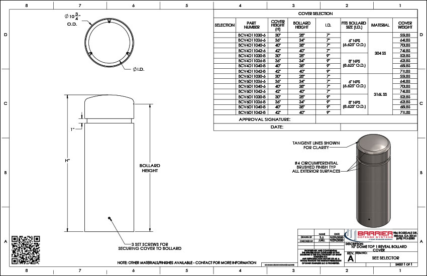 10in. Dome Top 1 Reveal Bollard Cover