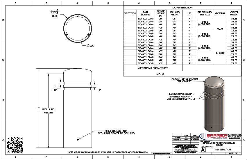 10in. Dome Top 2 Reveal Bollard Cover