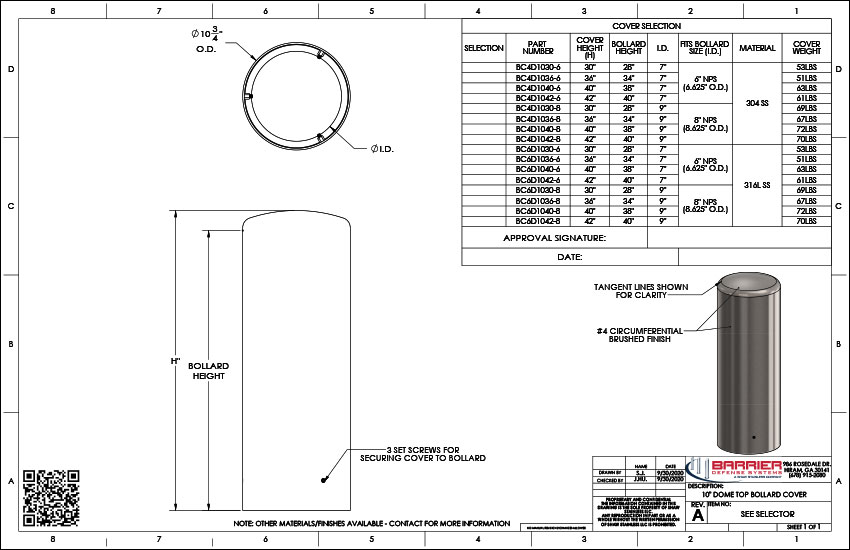 10in. Dome Top Bollard Cover