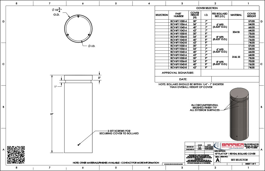 10in. Flat Top 1 Reveal Bollard Cover