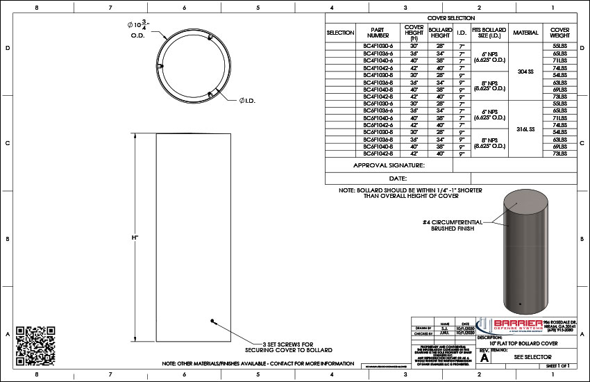 10in. Flat Top Bollard Cover
