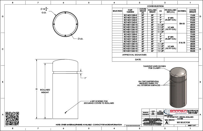 12in. Dome Top 1 Reveal Bollard Cover
