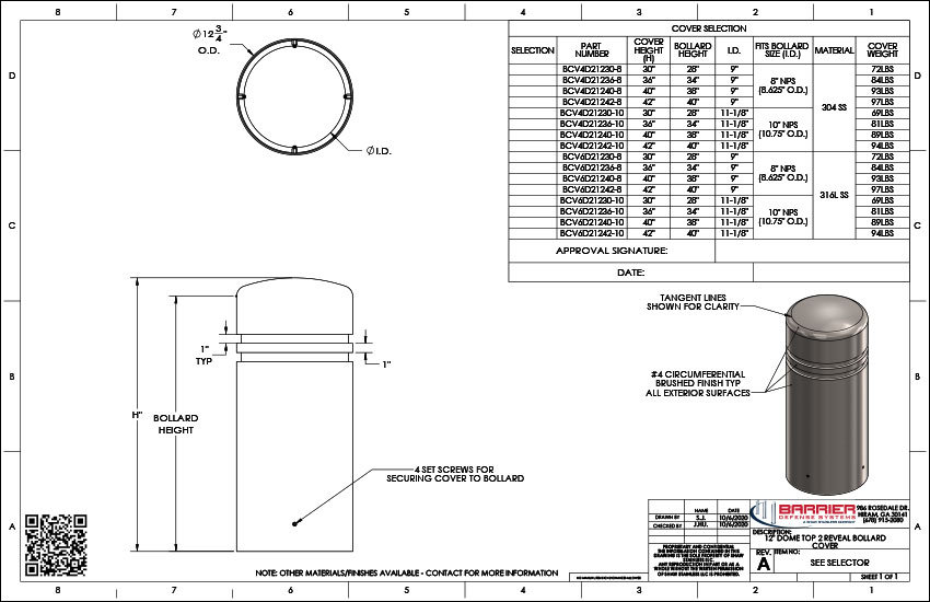 12in. Dome Top 2 Reveal Bollard Cover