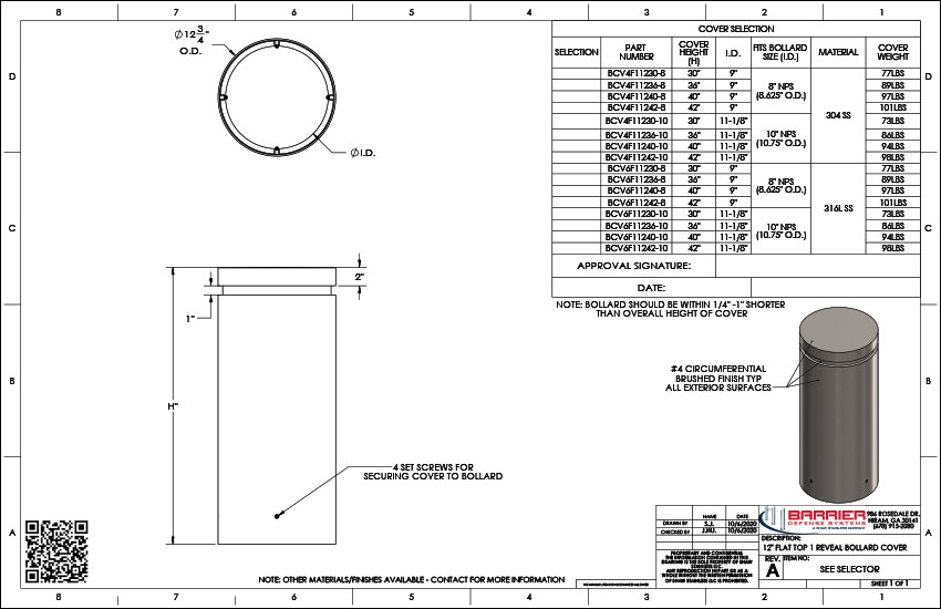 12in. Flat Top 1 Reveal Bollard Cover