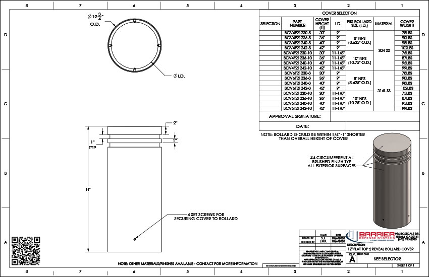 12in. Flat Top 2 Reveal Bollard Cover