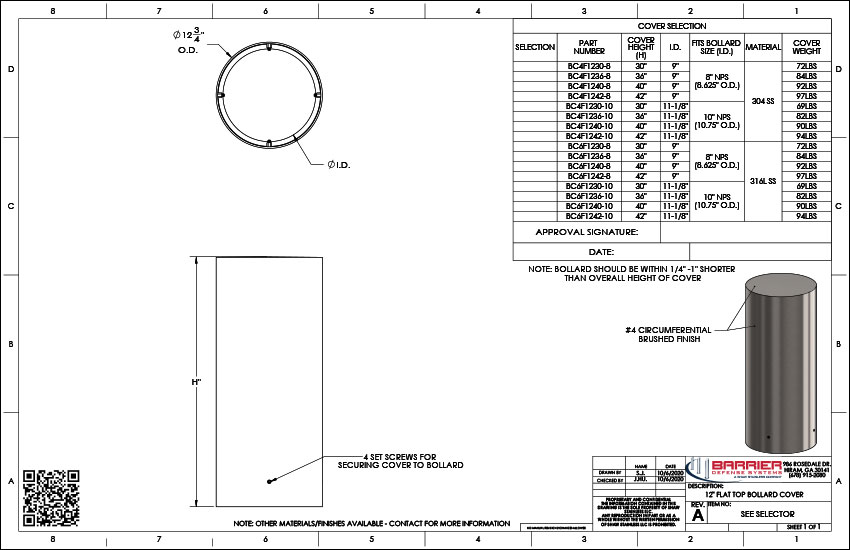 12in. Flat Top Bollard Cover