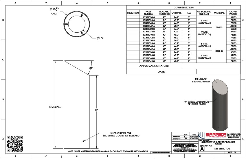 30 Degree 10in. Slope Top Bollard Cover