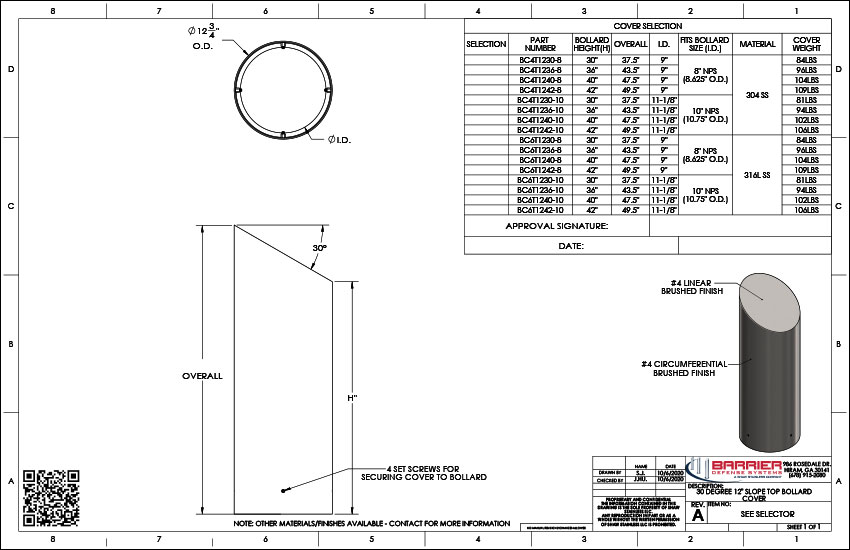 30 Degree 12in. Slope Top Bollard Cover