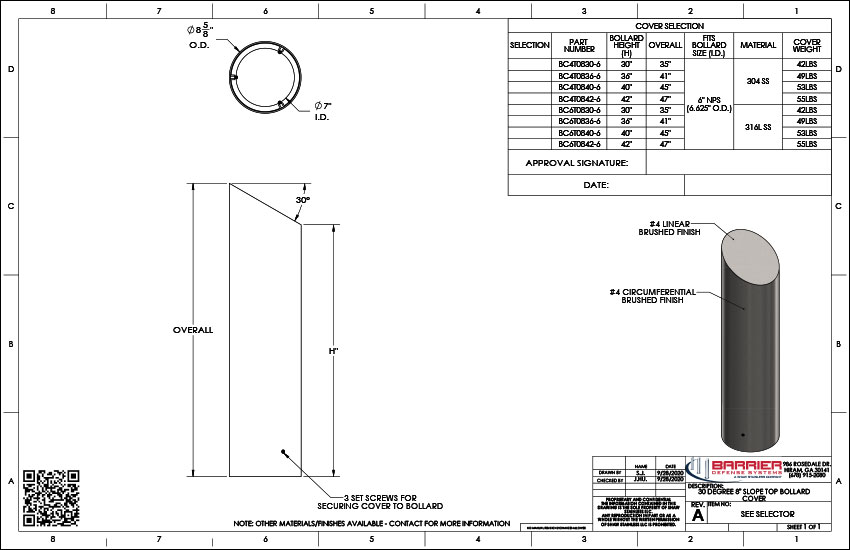 30 Degree 8in. Slope Top Bollard Cover