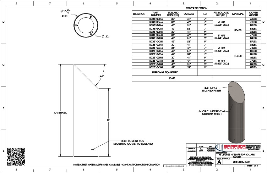 45 Degree 10in. Slope Top Bollard Cover