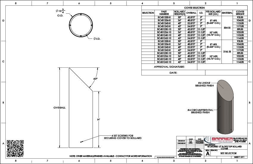 45 Degree 12in. Slope Top Bollard Cover