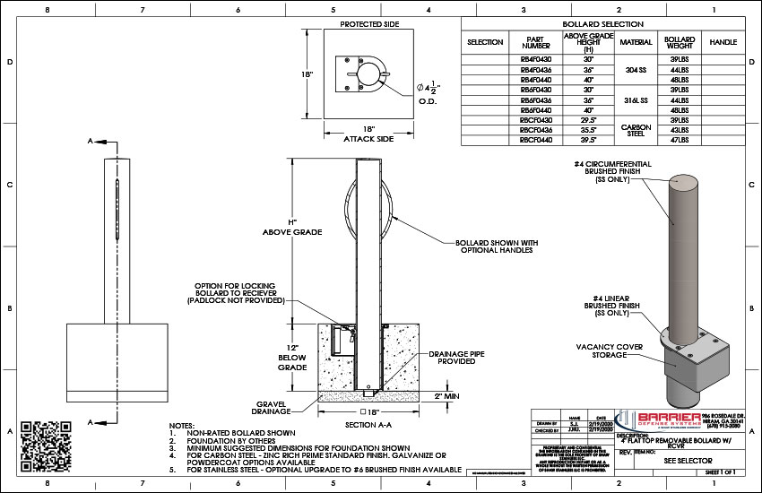 4in. Flat Top Removable Bollard With Rcvr