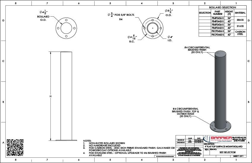 4in. Flat Top Surface Mount Bollard