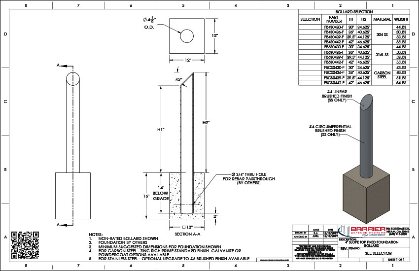 4in. Slope Top Fixed Foundation Bollard