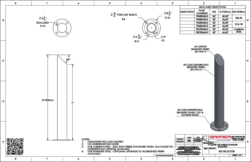 4in. Slope Top Surface Mount Bollard