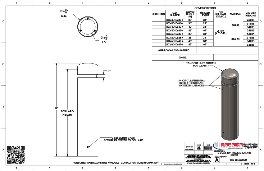 6in. Dome Top a Reveal Bollard Cover