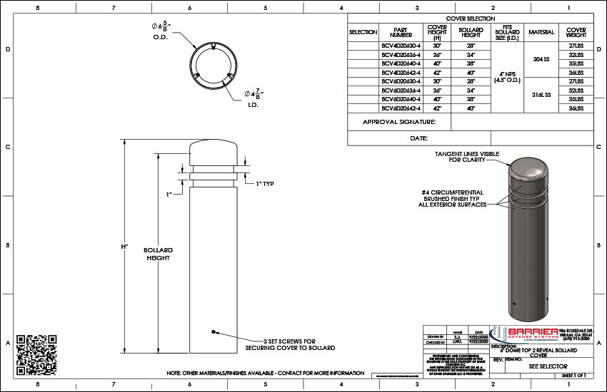6in. Dome Top 2 Reveal Bollard Cover