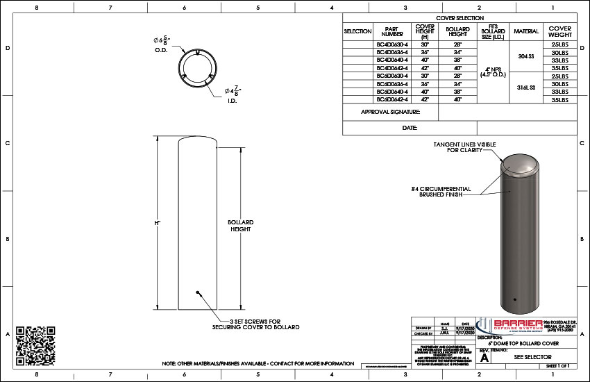 6in. Dome Top Bollard Cover