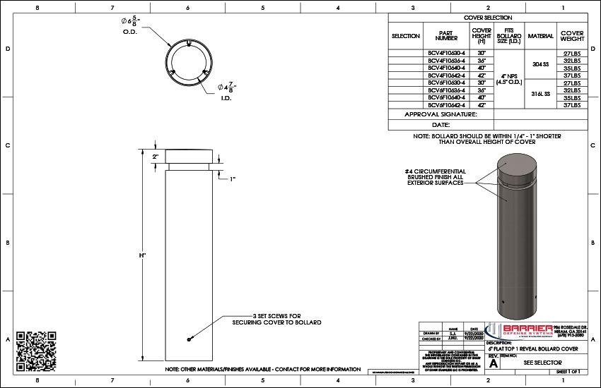 6in. Flat Top 1 Reveal Bollard Cover
