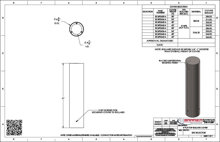 6in. Flat Top Bollard Cover