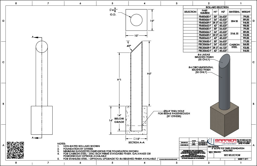 6in. Slope Top Fixed Foundation Bollard