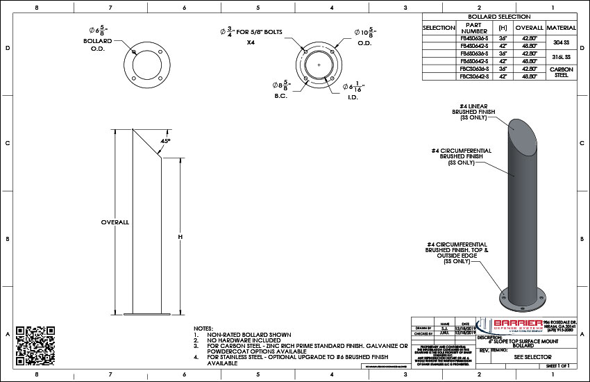 6in. Slope Top Surface Mount Bollard