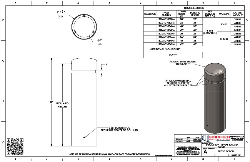 8in. Dome Top 1 Reveal Bollard Cover