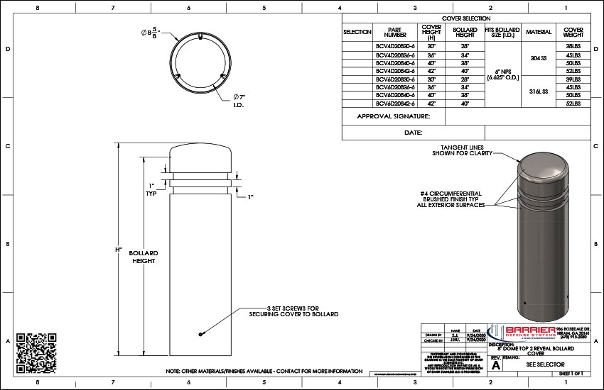 8in. Dome Top 2 Reveal Bollard Cover