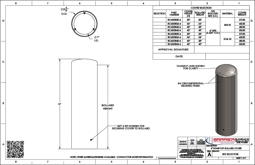 8in. Dome Top Bollard Cover
