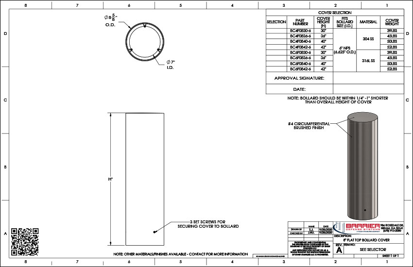 8in. Flat Top Bollard Cover