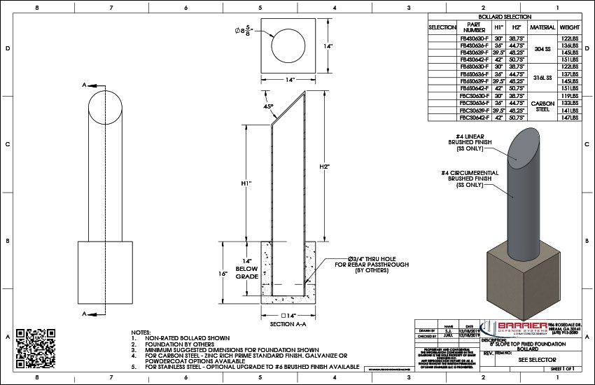 8in. Slope Top Fixed Foundation Bollard