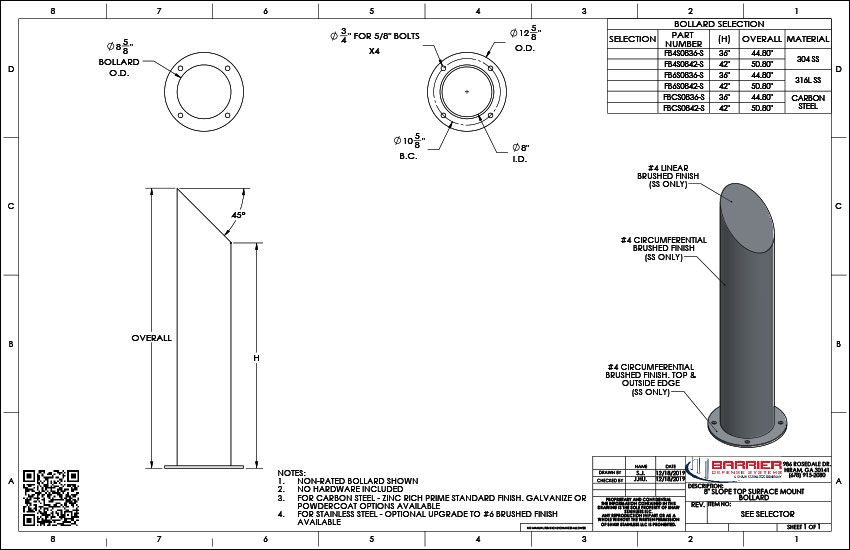 8in. Slope Top Surface Mount Bollard