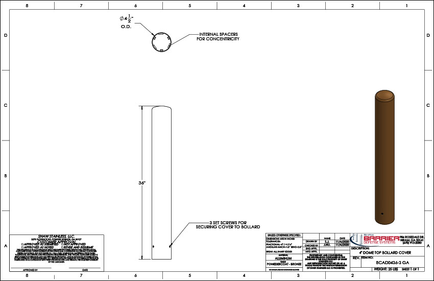 4in. Dome Top Bollard Cover